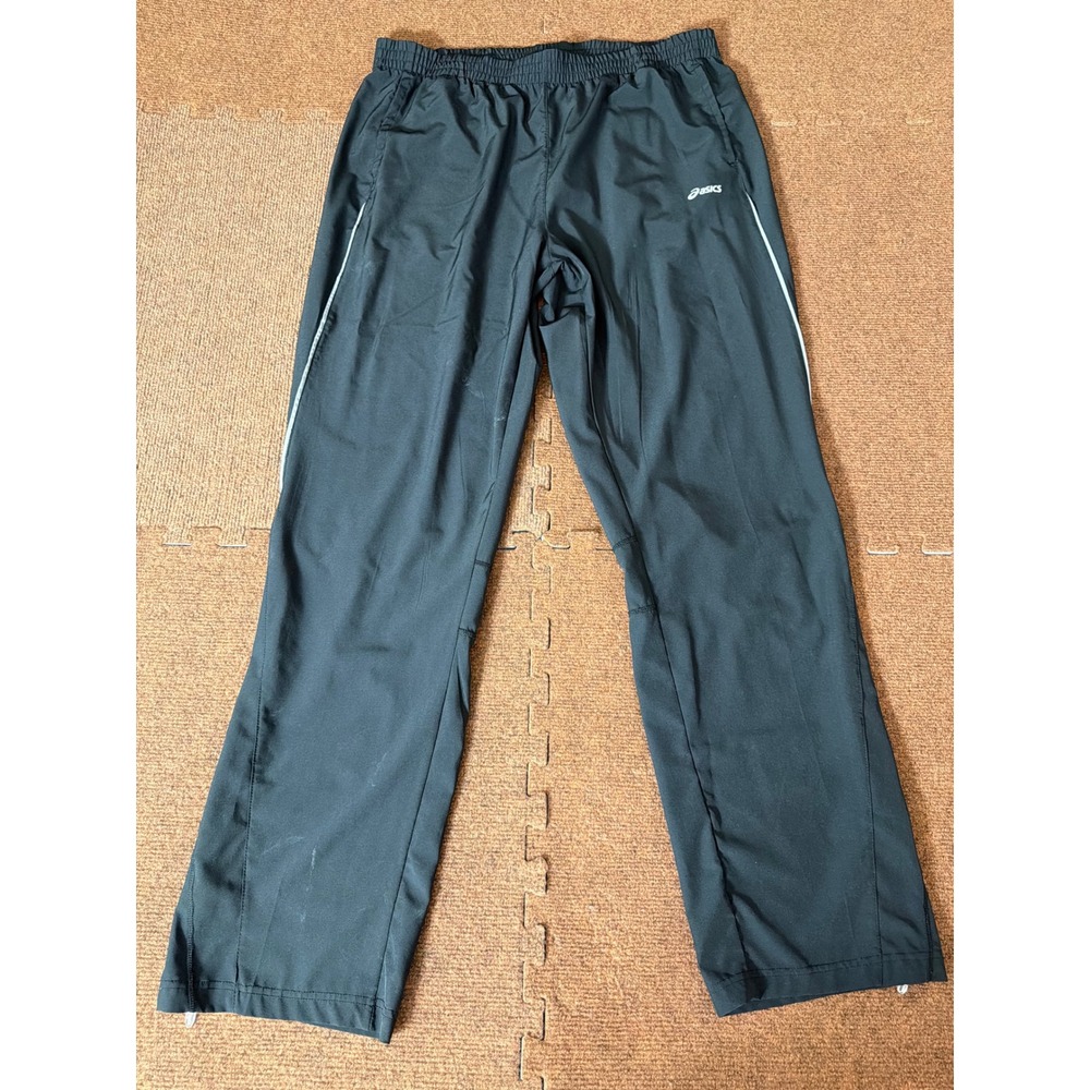Asics Mens XL Black Athletic Track Pickleball Pants Ankle Zip Reflective RN83394